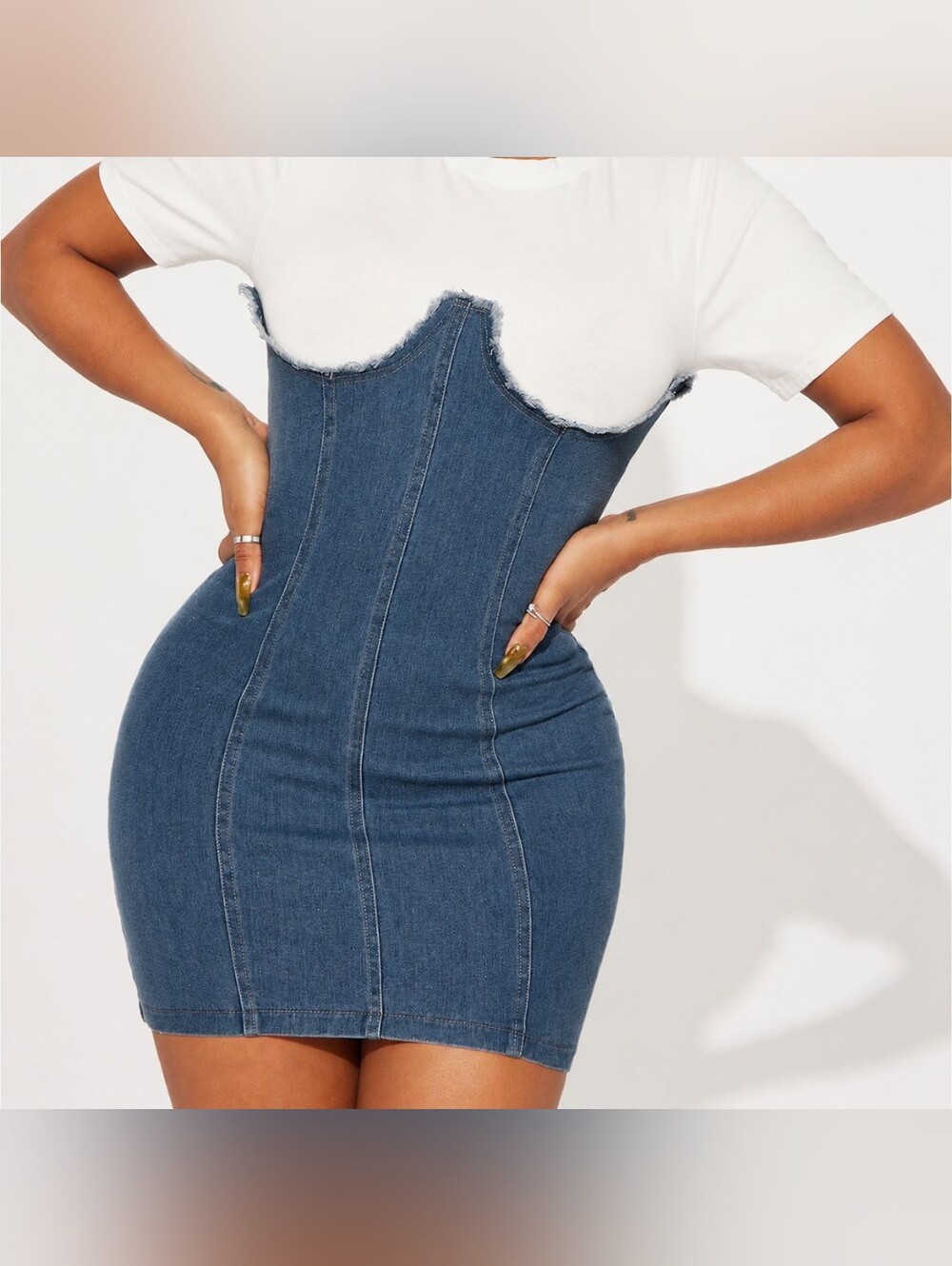 Derek Heart Denim Corset Dress with White T-Shirt Overlay